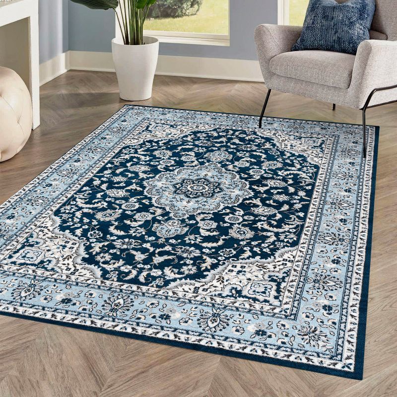 Navy Blue Medallion Synthetic Persian Area Rug 3' x 5'