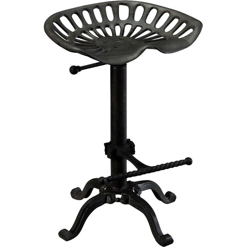 Farmhouse Black Metal Adjustable Tractor Seat Barstool