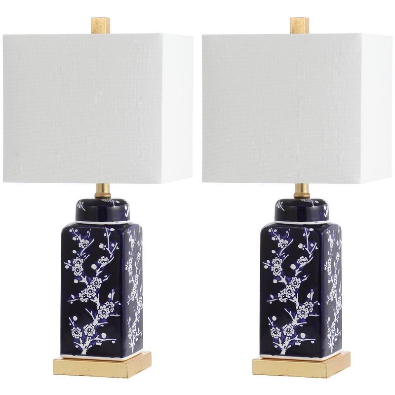 Pilar Navy and White Ceramic Floral Table Lamp Set