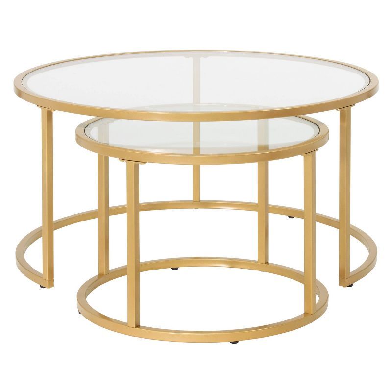 Gold Round Glass and Metal Nesting Coffee Table Set