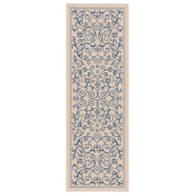 Handmade Rectangular Natural/Blue Synthetic Easy Care Rug