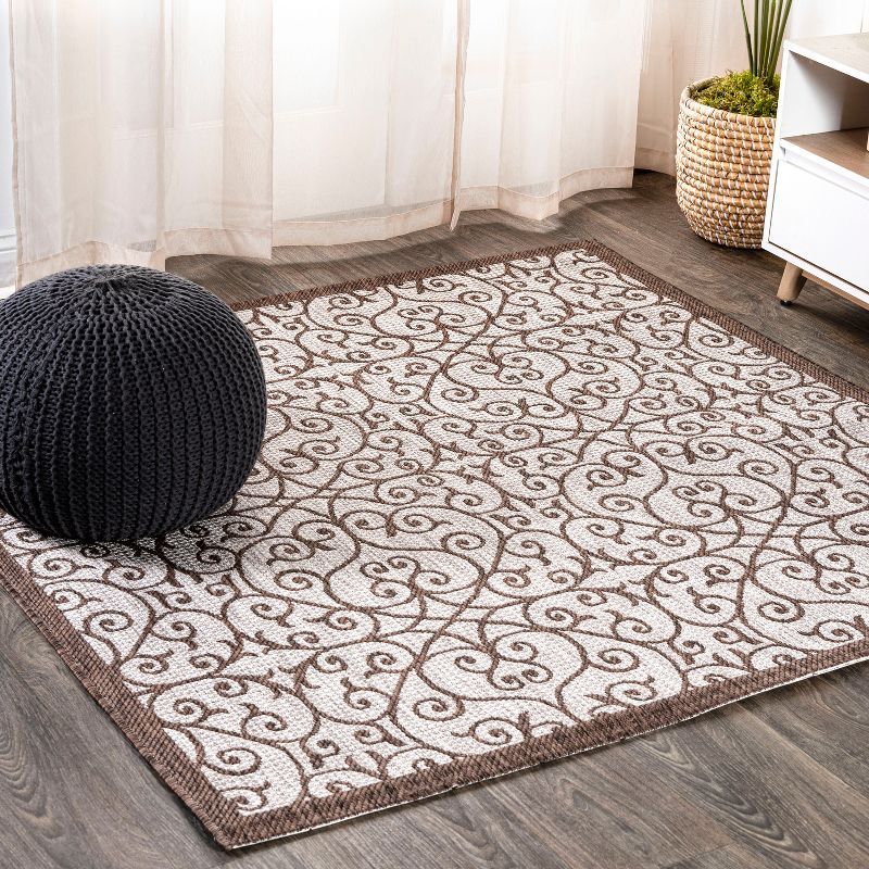 Madrid Taupe and Espresso Square Synthetic Area Rug
