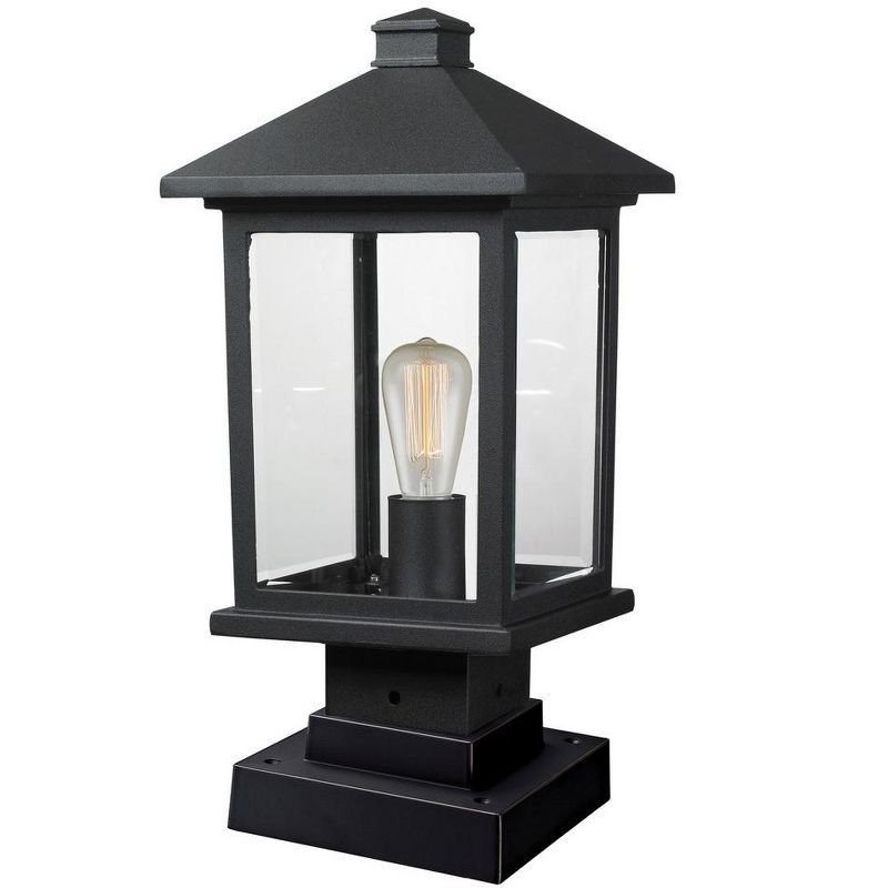 Black Cast Aluminum Outdoor Pier Mount Lantern with Clear Glass