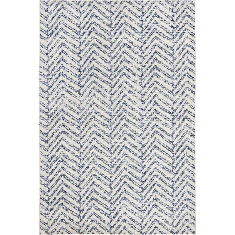 Rosanne Blue Chevron 6'7" x 9' Easy-Care Area Rug