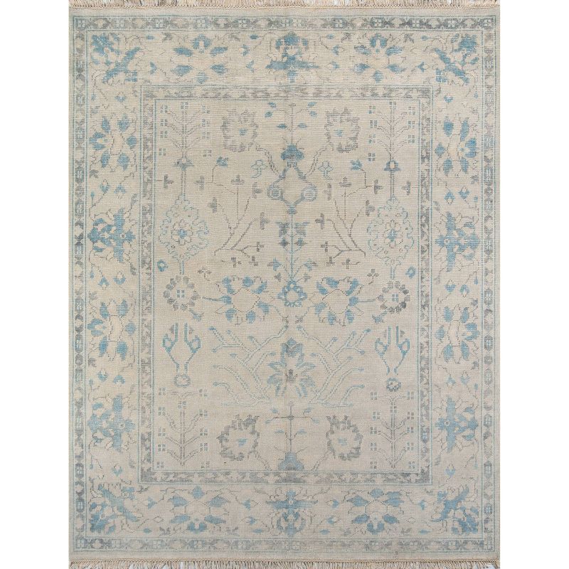 Ivory and Blue Hand-Knotted Wool Area Rug 2' x 3'