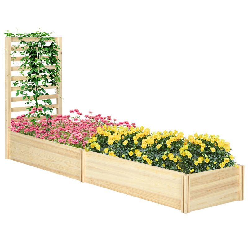 Light Wood Outdoor Raised Planter Box with Trellis