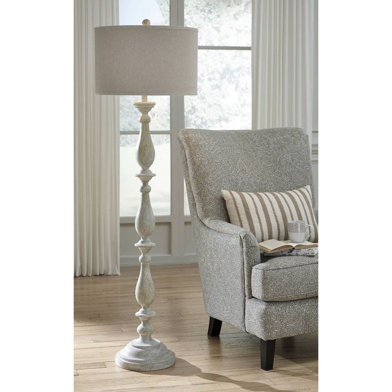 Bernadate Whitewash Resin Floor Lamp with Fabric Drum Shade