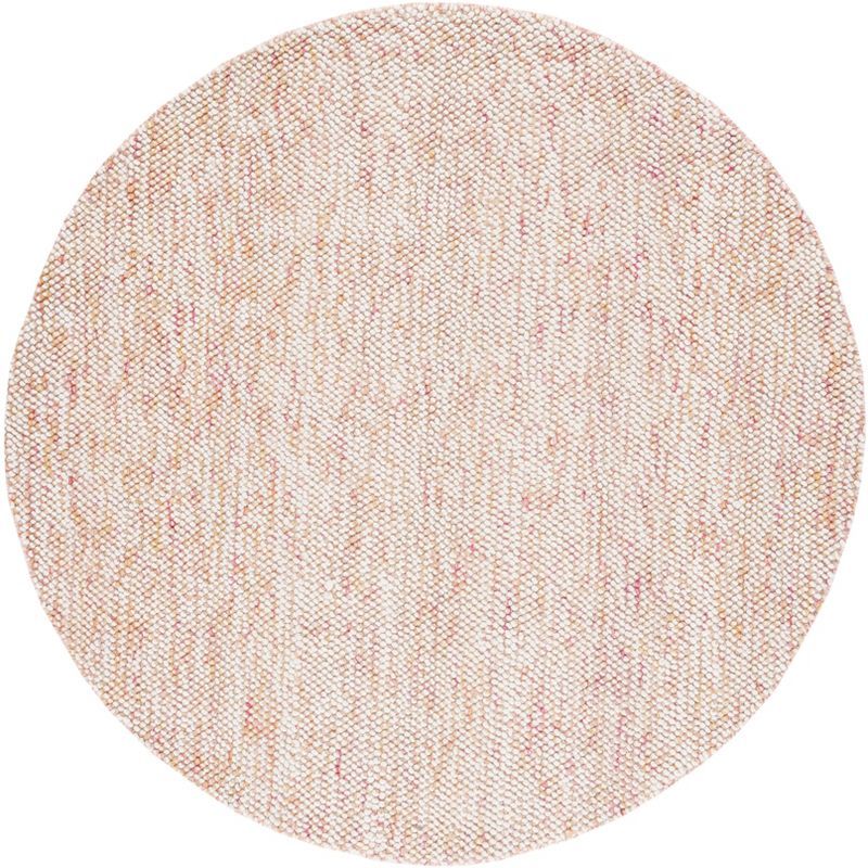 Red and Ivory Round Handwoven Wool Area Rug, 6' x 6'