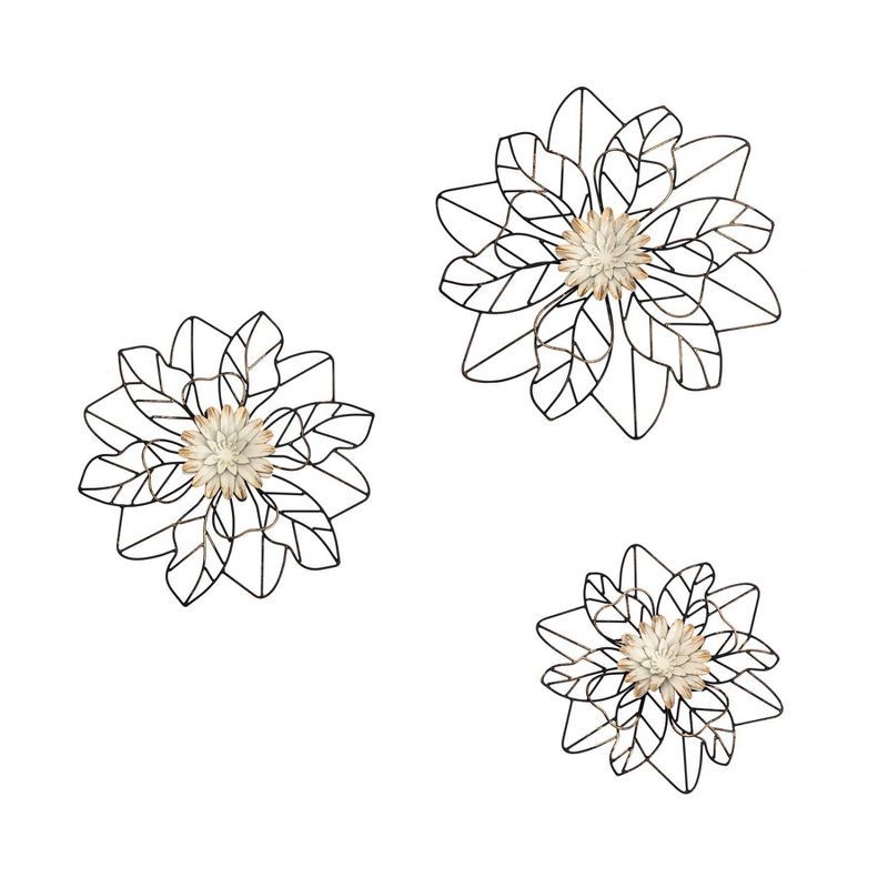 Maggie Black Flower 12.5" Metal Wall Art Set of 3