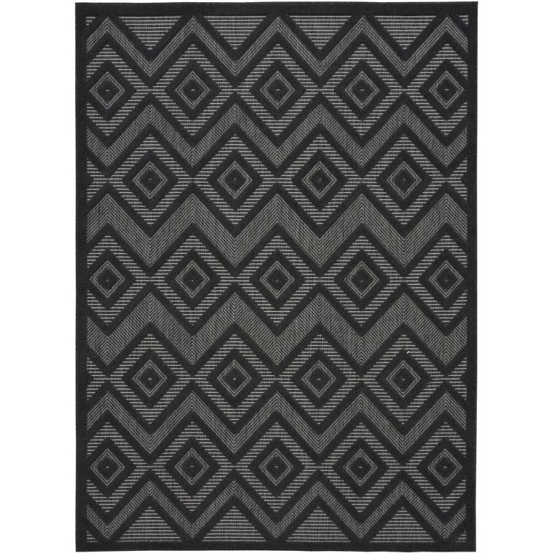 Charcoal and Black Diamond Flat Woven Synthetic Rug, 5' x 7'