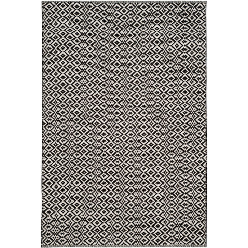 Ivory and Black Cotton Hand Woven Square Montauk Rug