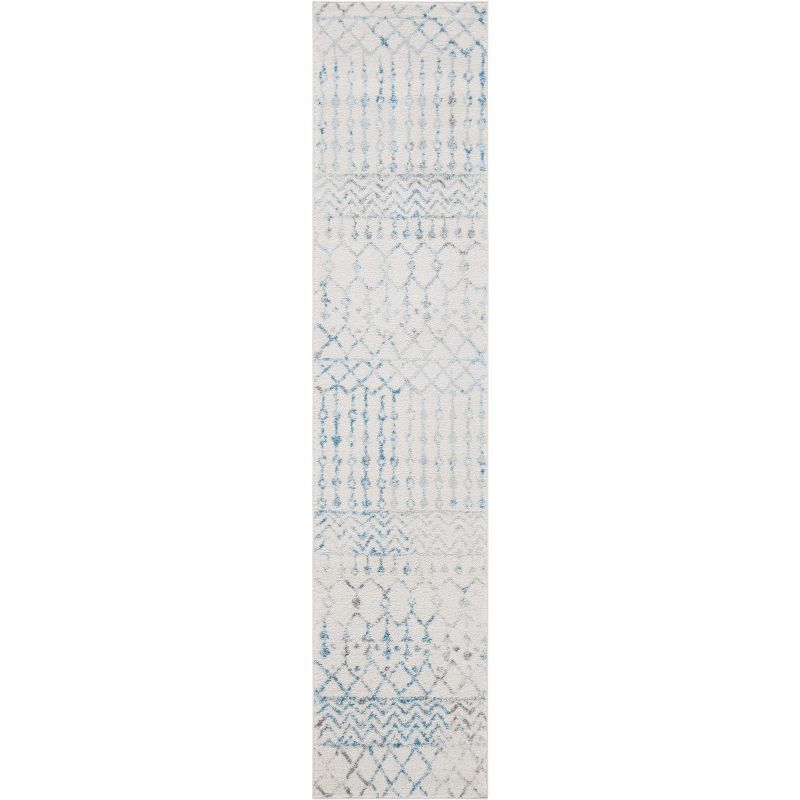 Ivory & Turquoise Hand-Knotted Synthetic 2'x13' Runner Rug