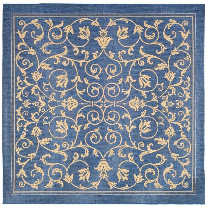 Blue/Natural Easy-Care Synthetic Square Area Rug, 6'7" x 6'7"