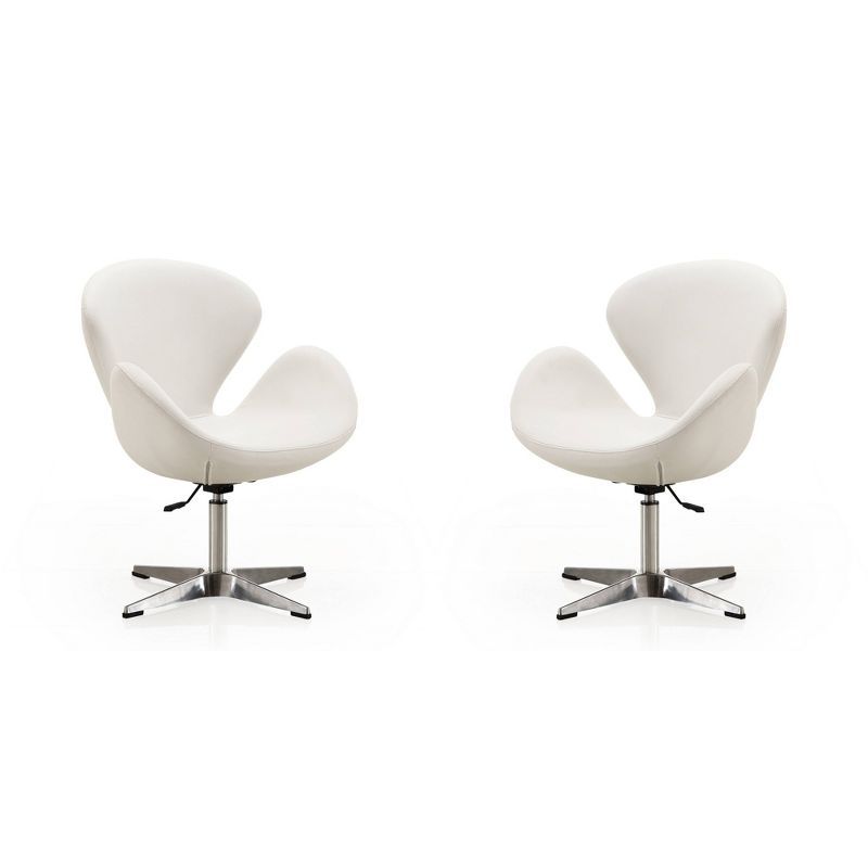 Retro Chic White Faux Leather Swivel Accent Chair