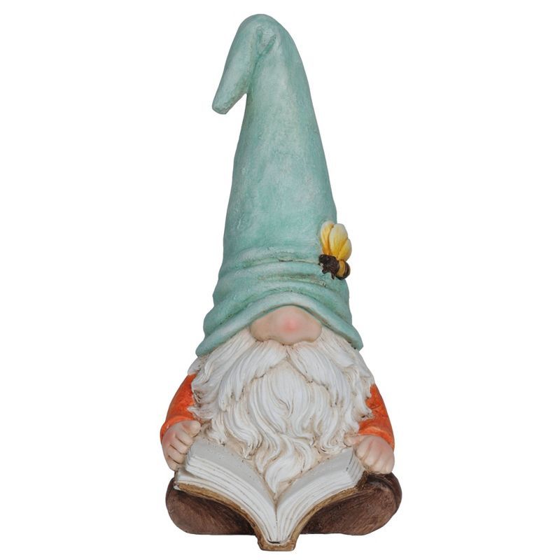 Whimsical Ceramic Gnome with Turquoise Hat Reading Book