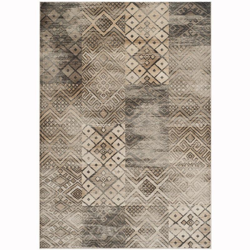 Stone Gray Geometric Patterned Viscose Area Rug