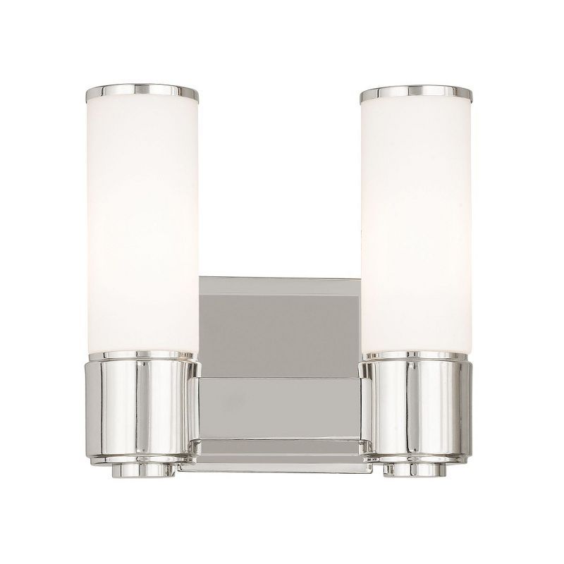 Weston Polished Nickel 2-Light Vanity with Satin Opal White Glass