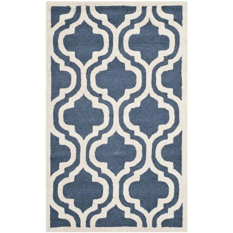 Navy and Ivory Hand-Tufted Wool Geometric Area Rug, 3' x 5'