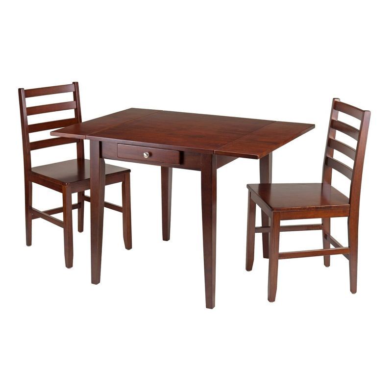 Walnut 3-Piece Drop Leaf Dining Table Set with Ladder Back Chairs