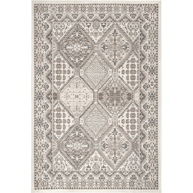 Beige Vintage Tile 6'7" x 9' Easy-Care Synthetic Area Rug