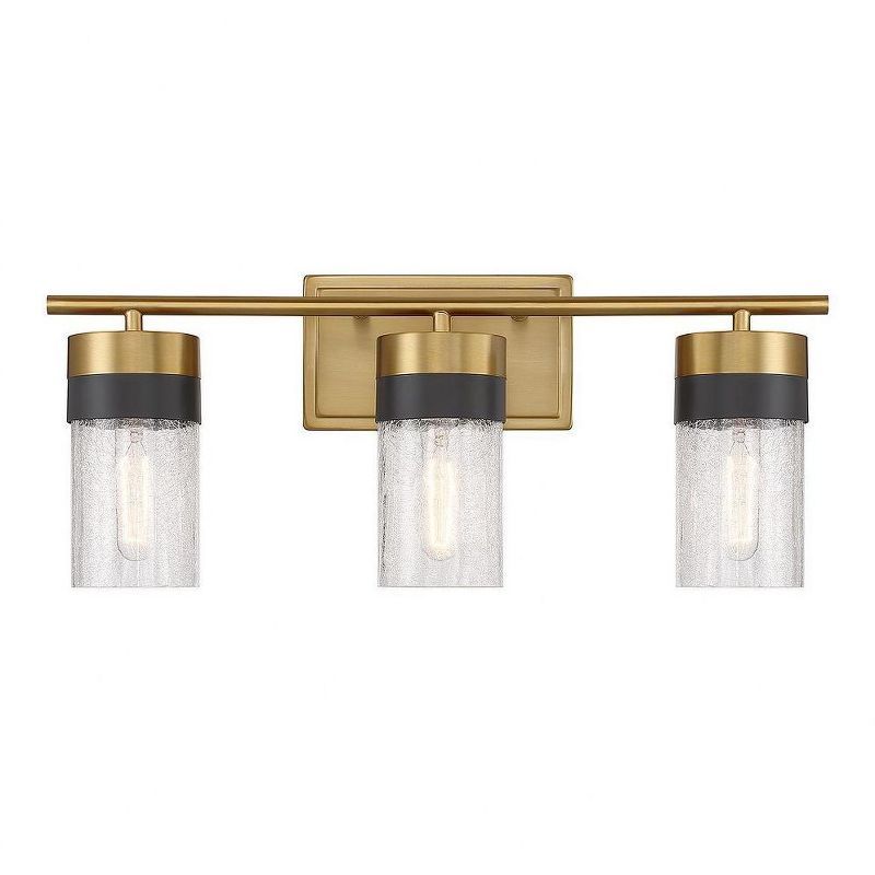 Warm Brass and Black 3-Light Crackled Glass Vanity Light