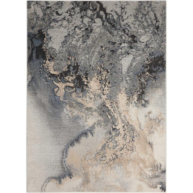Extra Large Gray Abstract Synthetic Area Rug 9' x 12'