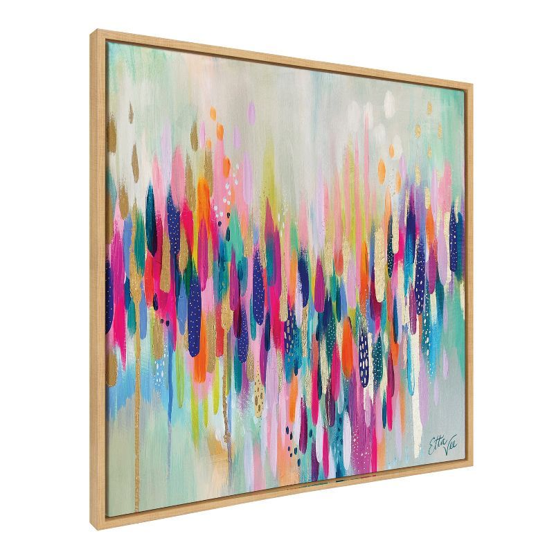 Colorful Abstract Brushstroke Canvas Wall Art in Natural Frame, 30x30