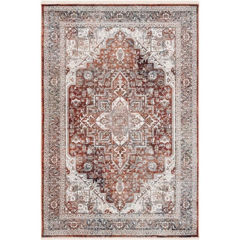 Red and Ivory Rectangular Synthetic Persian Area Rug