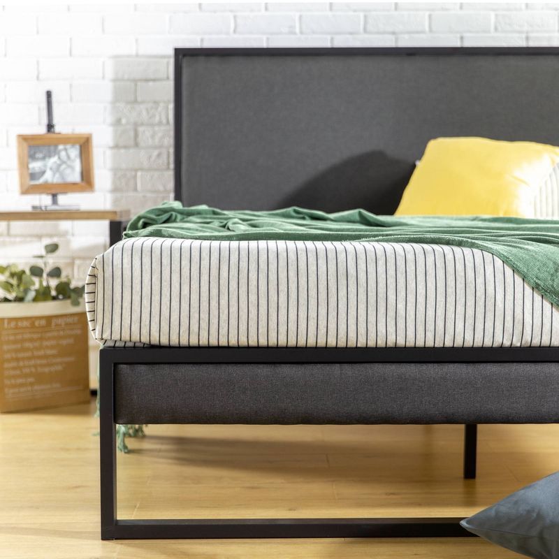 Christina King Gray Upholstered Metal Platform Bed with Headboard