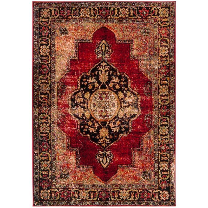 Red Multi High Pile Synthetic Persian Style Area Rug 4' x 6'