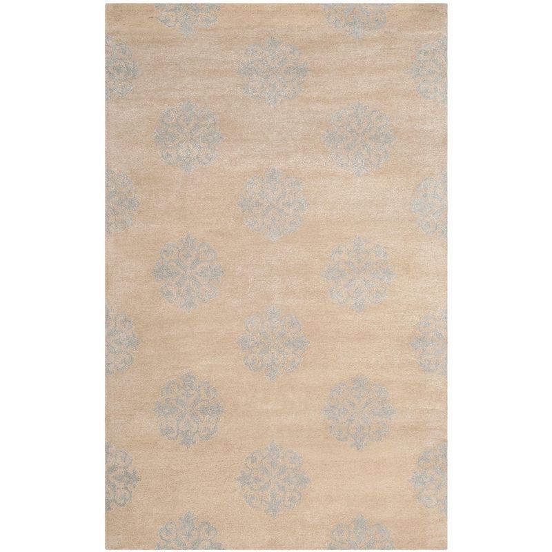 Beige and Blue Hand-Tufted Wool and Viscose Area Rug