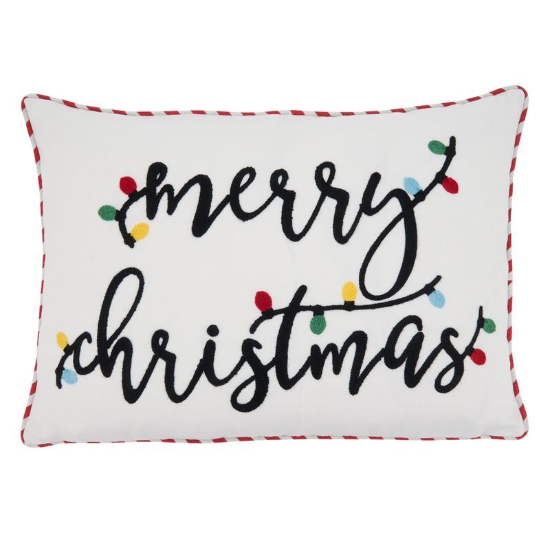 White Rectangular Cotton Merry Christmas Throw Pillow