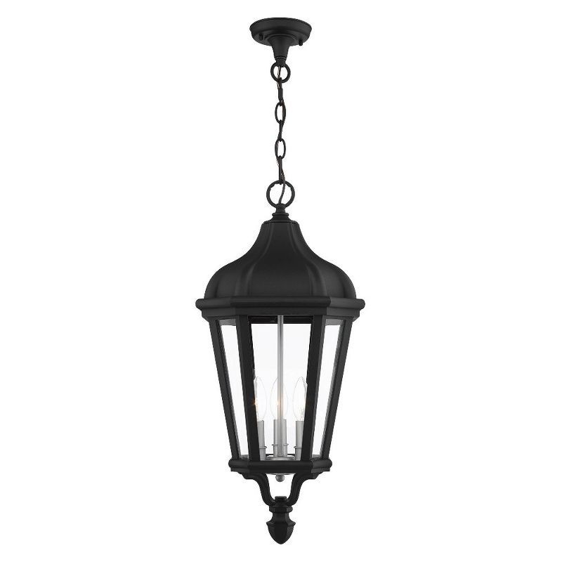 Elegant Morgan Textured Black 3-Light Outdoor Pendant with Clear Glass