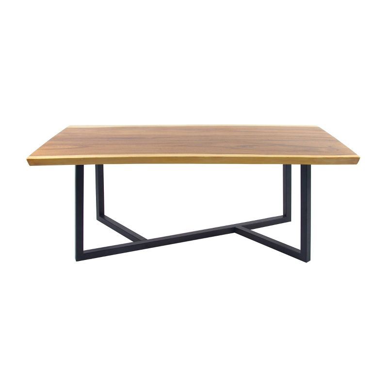 Contemporary Brown Wood Dining Table with Black Metal Base