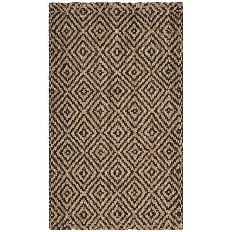 Handwoven Geometric Jute Area Rug 3' x 5' in Natural & Black