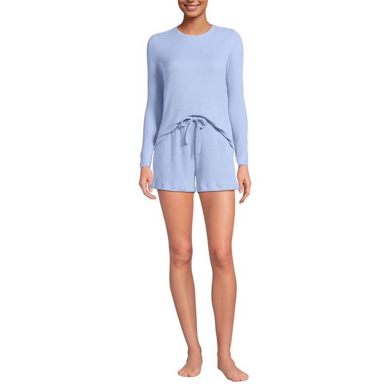 Light Blue Brushed Rib Knit Long Sleeve Pajama Set