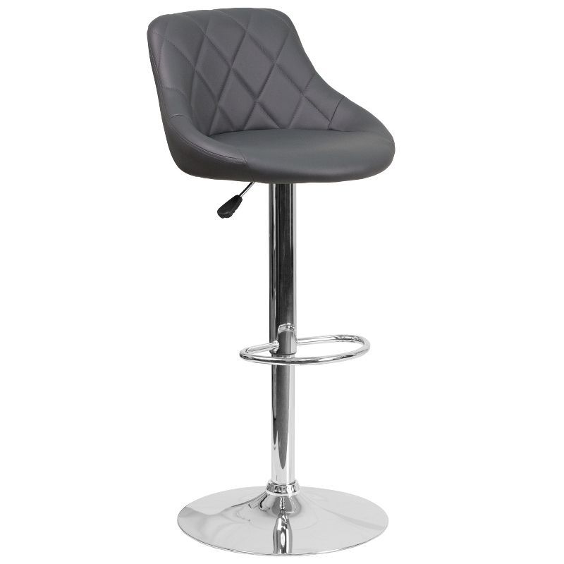 Contemporary Gray Vinyl Adjustable Swivel Barstool with Chrome Base