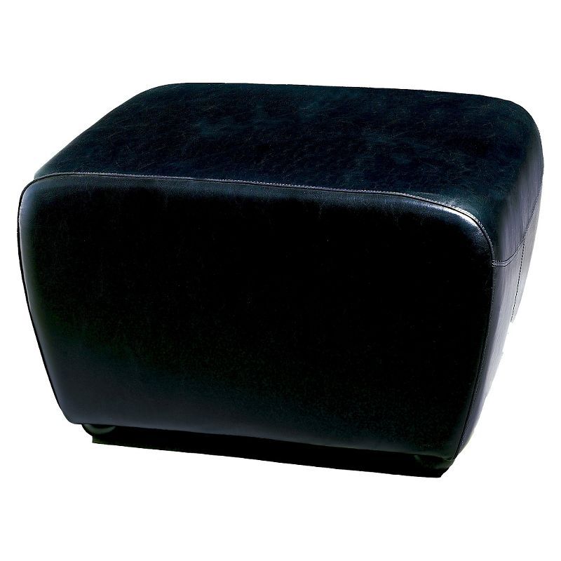 Black Leather Ottoman with Rounded Sides