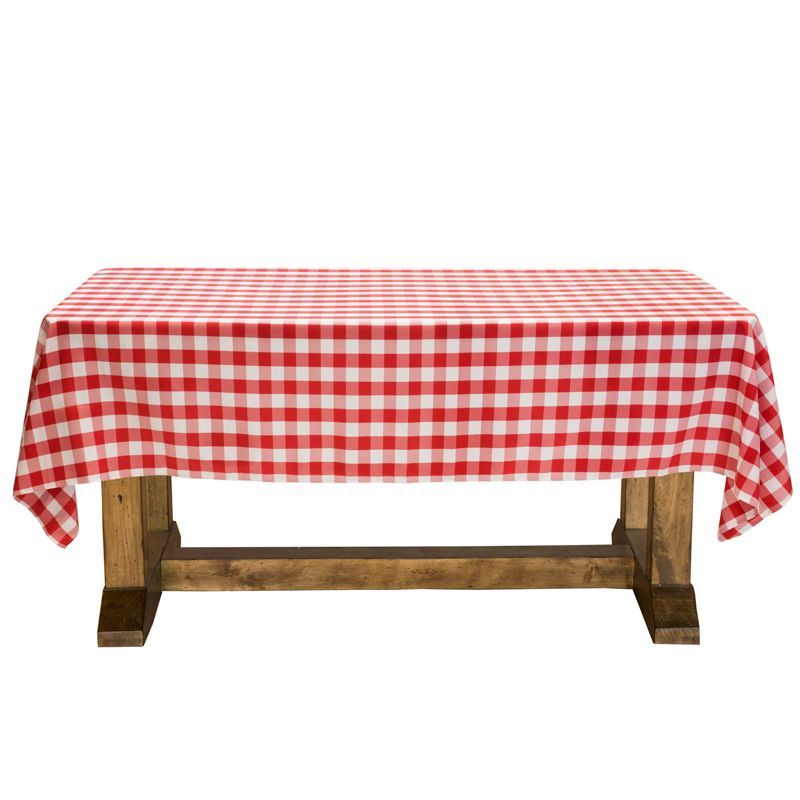 Red and White Gingham Checkered Polyester Tablecloth