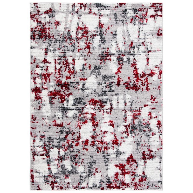 Skyler Grey and Red Synthetic Medallion Area Rug