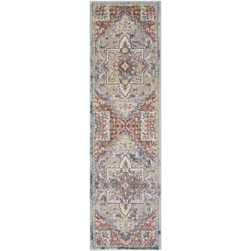 Juniper Blue and Multicolor Synthetic Medallion Area Rug