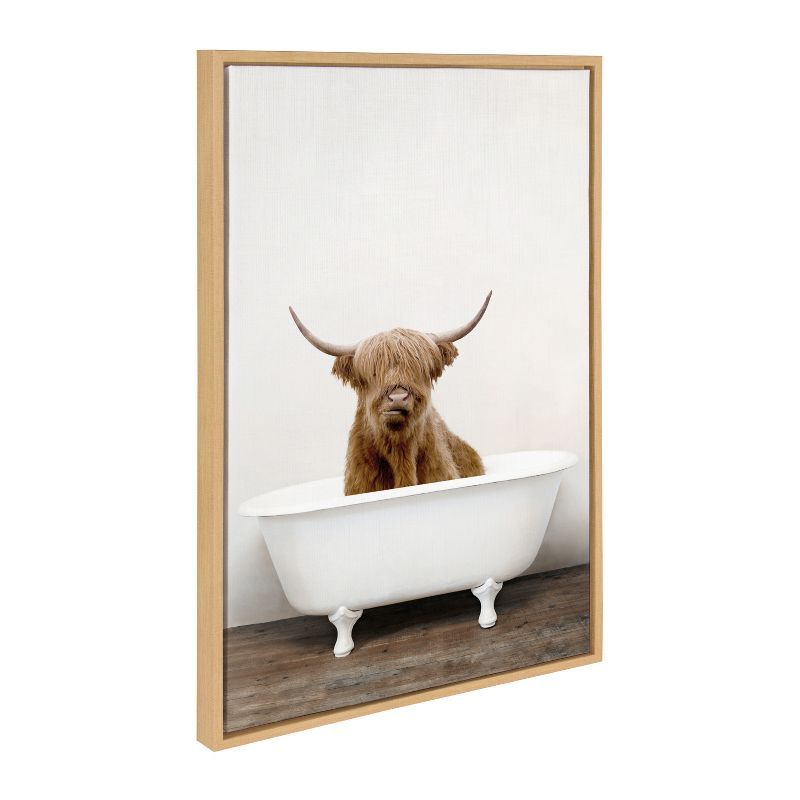 Highland Cow in Tub Framed Canvas Wall Art, 23 x 33