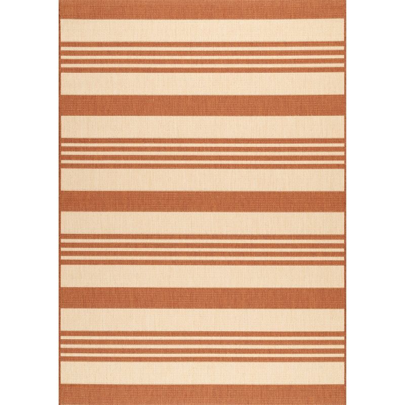 Reversible Terracotta Stripe Synthetic 3' x 5' Outdoor Rug