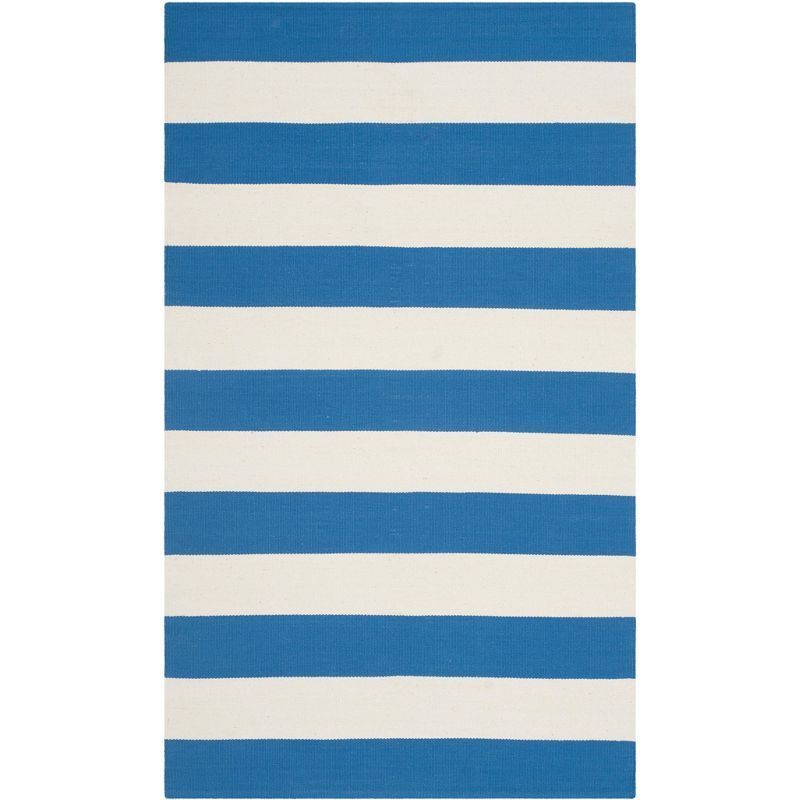 Coastal Breeze Blue & Ivory Stripe Hand-Woven Cotton Rug 9' x 12'