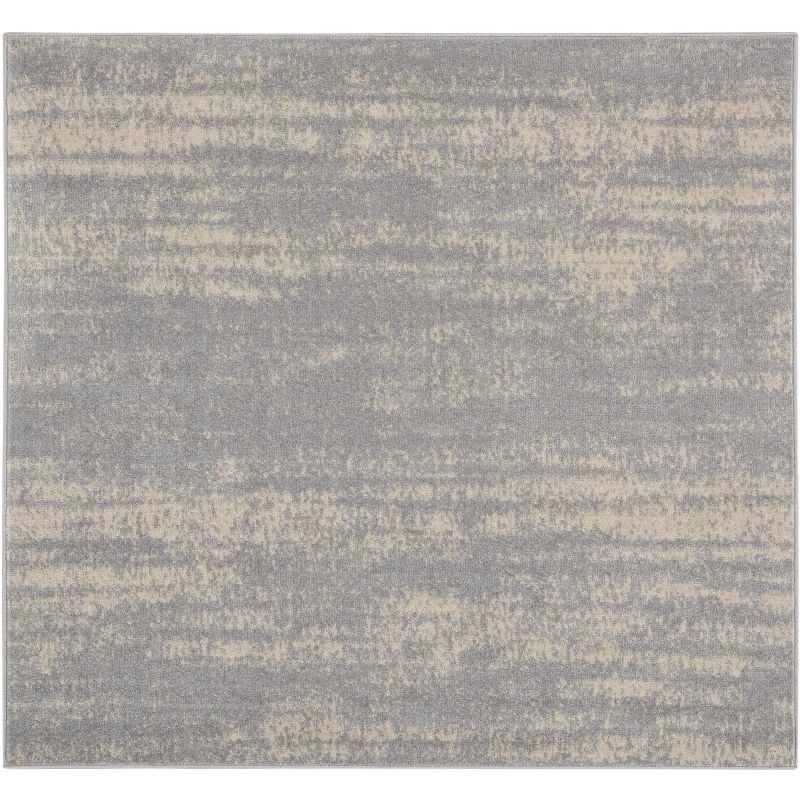 Essentials 5' Square Grey/Beige Abstract Synthetic Outdoor Rug