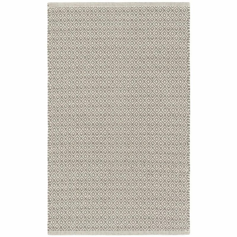 Ivory Geometric Flat Woven Wool Cotton Area Rug 5' x 7'