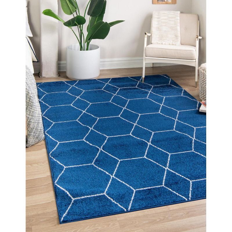 Navy Blue Trellis 8' x 10' Easy-Care Synthetic Area Rug