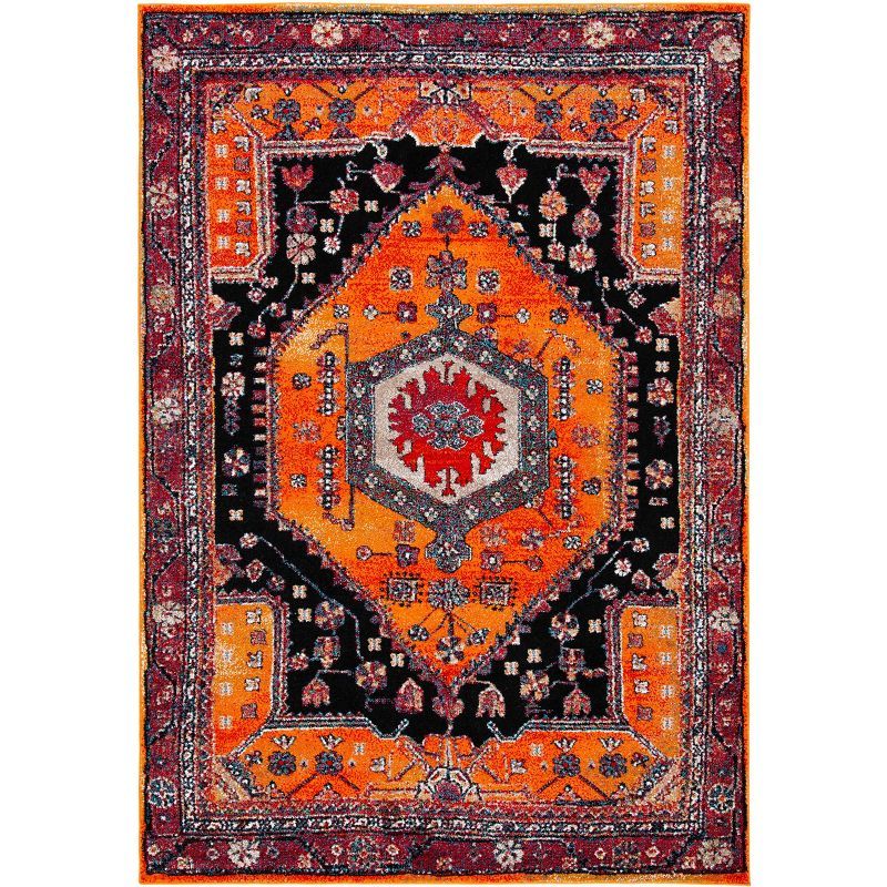 Handmade Orange and Black Oriental Rectangular Area Rug