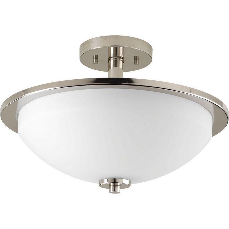 Polished Nickel Semi-Flush Ceiling Light with White Glass Shade