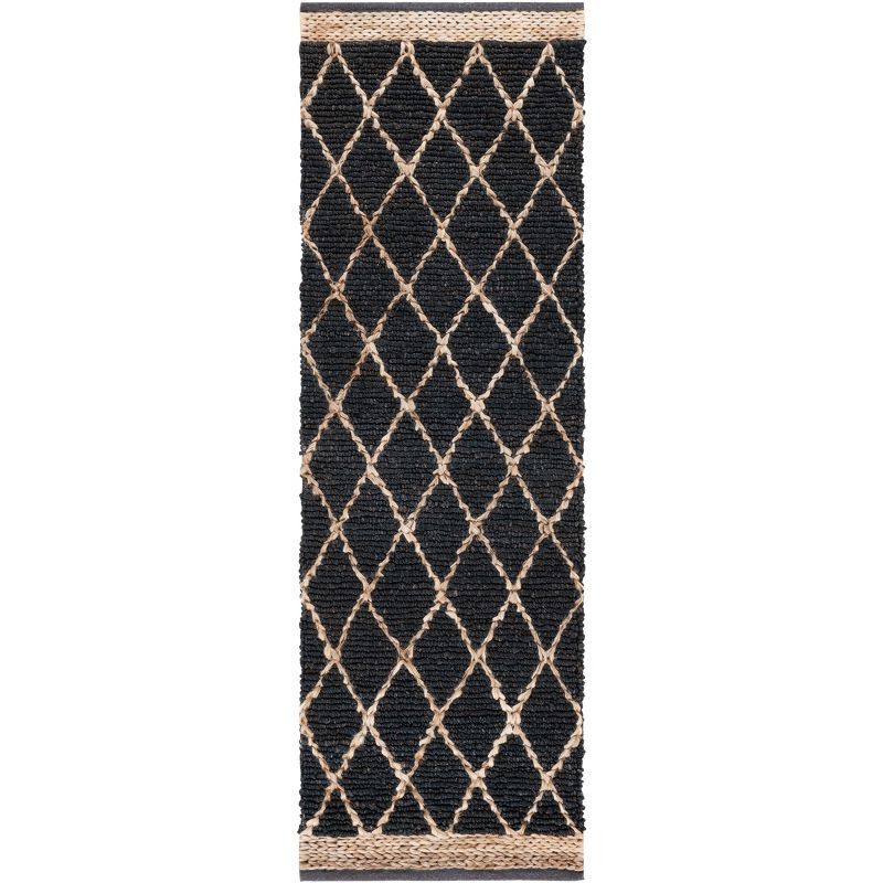 Hand-Knotted Charcoal Cotton Geometric Runner Rug, 2'6" x 8'